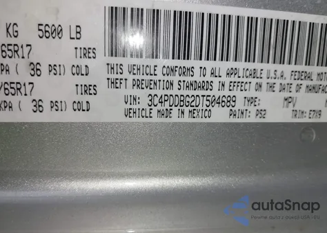 2013 Dodge Journey Sxt z USA, uszkodzony, nr VIN 3C4PDDBG2DT504689